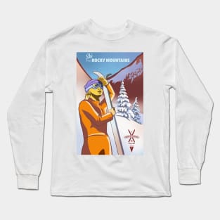 Retro Ski Poster Ski the Rocky Mountains Long Sleeve T-Shirt